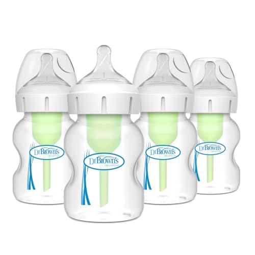 Dr. Brown’s Natural Flow® Anti-Colic Options+™ Wide-Neck Baby Bottles 5 oz/150 mL, with Level 1 Slow Flow Nipple, 4 Pack, 0m+