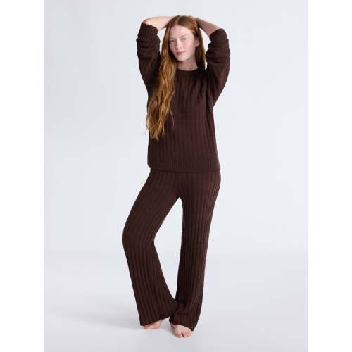 Joyspun Women's Cozy Ribbed Crewneck Top and Wide-Leg Pants Set, 2-Piece, Sizes XS-3X