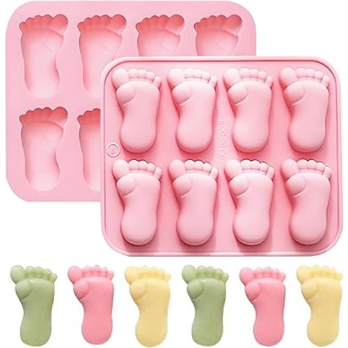 Baby Footprint Silicone Mold, 8 Cavities, Pink, Set of 2