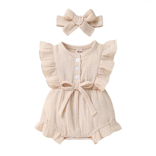 YOUNGER TREE Toddler Baby Girl Ruffled Sleeveless Romper Casual Summer Jumpsuit Cotton Linen Clothes