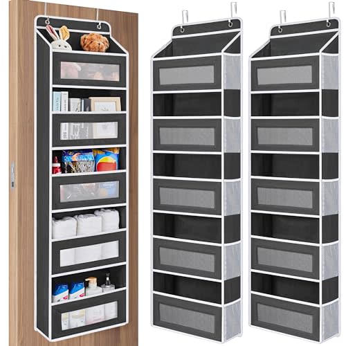 JARLINK 2 Pack Over The Door Organizer Storage, 5 Shelf Hanging Door Organizer with 5 Large Capacity Pockets, Anti Tilt 44 lb Load Behind Door Storage for Bedroom, Bathroom, Pantry, Nursery, (Black)