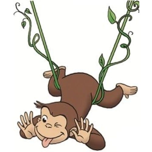4 Inch Curious George Vine Monkey Animal Removable Peel Self Stick Adhesive Vinyl Decorative Wall Decal Sticker Art Kids Room Home Decor Girl Boy Children Bedroom Nursery 3 1/2 x 4 inches Tall
