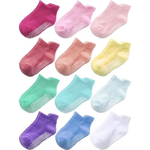 Aroveea Toddler Socks Non Slip Grip Baby Girls Kids Ankle Cute 12 Pack