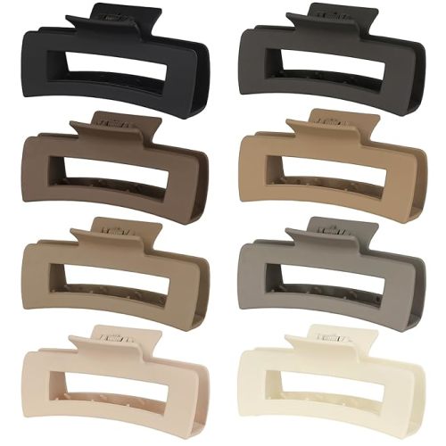 CHANDAT 8 Pcs Large Hair Claw Clips, 4.1 Inch Non-slip Big Square Matte Hair Claws for Women, Strong Hold Banana Clip for Thick Thin Hair(Coffee)