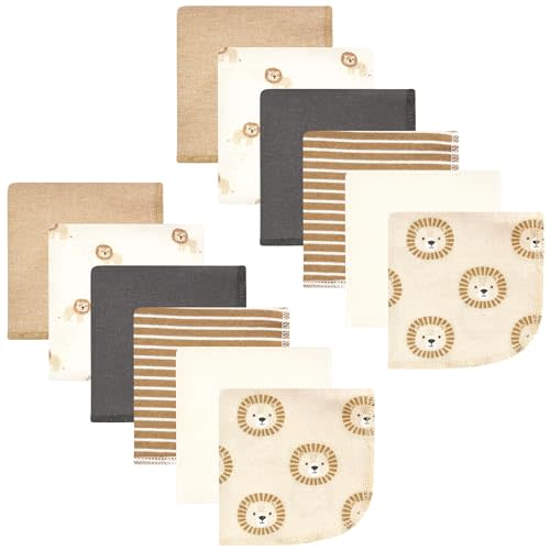 Hudson Baby Unisex Baby Flannel Cotton Washcloths, Brave Lion 12 Pack, One Size