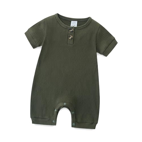 Hikido Infant Romper Solid Color One Piece Onesie Short Sleeve Summer Clothes for 0~12M Baby
