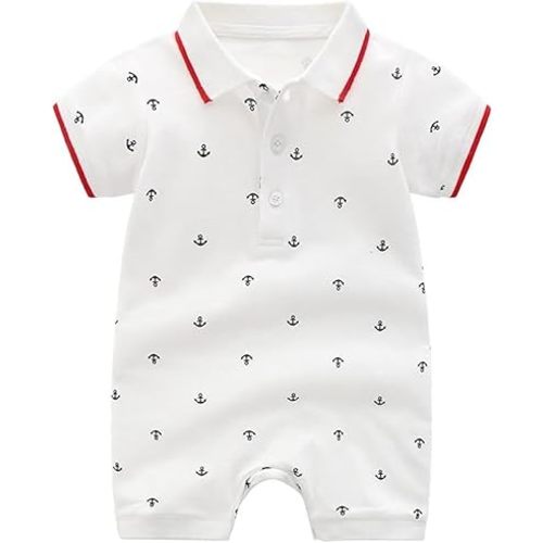 Baby Boys Polo Romper Short Sleeve Collared Cotton One-Piece Coverall Summer Baby Stuffs outfits