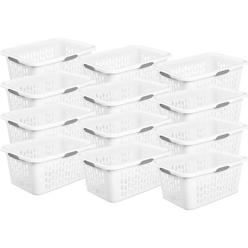 Sterilite Laundry Basket, Plastic Clothes Hamper, Large Rectangle Bin with Comfort Grip Handles and Reinforced Rim, 2 Bushel Capacity, White, 6 Pack