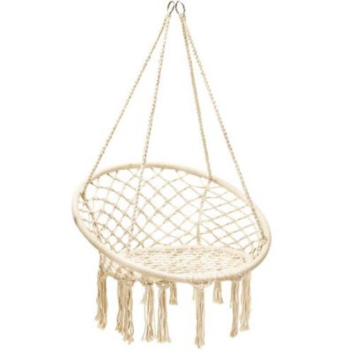 Costway Hanging Hammock Chair Macrame Swing Handwoven Cotton Backrest Garden Grey\ Black
