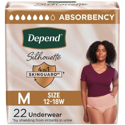 Depend Silhouette Incontinence & Postpartum Underwear for Women - Maximum Absorbency - M - Pink - 22ct