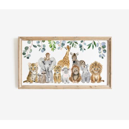 Safari Nursery Panoramic Decor, Safari Baby Animal Nursery Art, Jungle Gender Neutral Baby Room Decor, Safari Nursery Print, PAPER + CANVAS