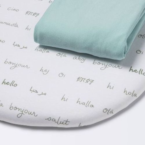 2pk Cotton Blend Jersey Bassinet Fitted Sheets - Hello and Solid Green - Cloud Island™