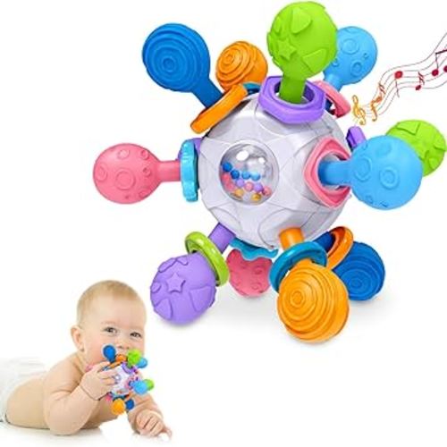 Baby Teething Toys Teethers for Babies 0-6 Months Infant Teething Relief Gifts for Boys Girls 0 3 6 9 12 18 Months Newborn Rattles Chew Toys Sensory Learning Montessori Toys for Babies 6-12 Months
