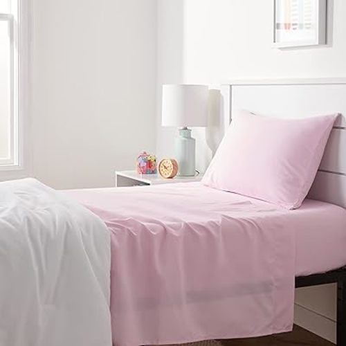 Amazon Basics Kid's Sheet Set, Soft, Easy-Wash Lightweight Microfiber, Twin, Light Pink