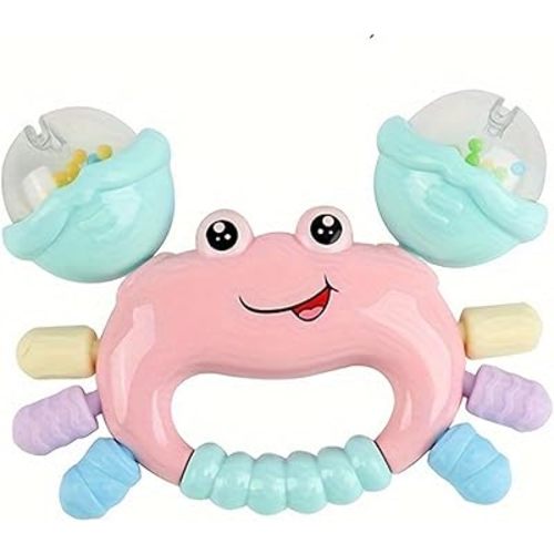 Baby Crab Rattle Toy - ABS Material, Handheld Crab Shaped Toy for Infants, Early Education Grip & Smart Toy for Newborn Boys and Girls(345A) (Pink)
