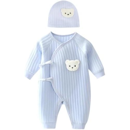 Newborn Baby Onesie with Hat,100% Cotton Cute Bear Long Sleeve Baby Grows Bodysuit, Soft Infant Newborn Boy's Girl's Clothes