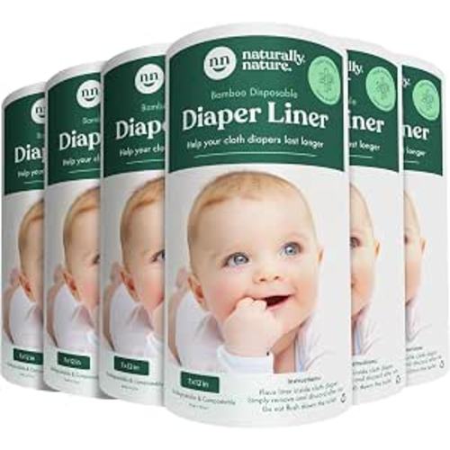 Naturally Nature Disposable Cloth Diaper Liners, Unscented, Fragrance-Free, Chlorine Free Diaper Inserts - 600 Count - (6 Rolls, 100 Sheets per Roll)