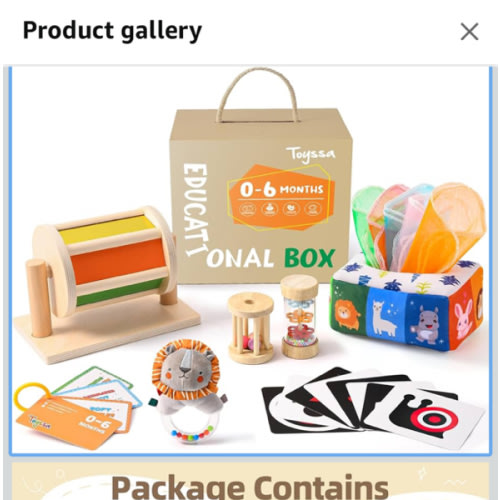 Toyssa Montessori 6 in 1 Wooden Learning Educational Sensory Toys for Babies 0-6 Months with Spinning Drum, Tissue Toys, Baby Rattle, Flash Card - Perfect Birthday Gifts for Boys & Girls