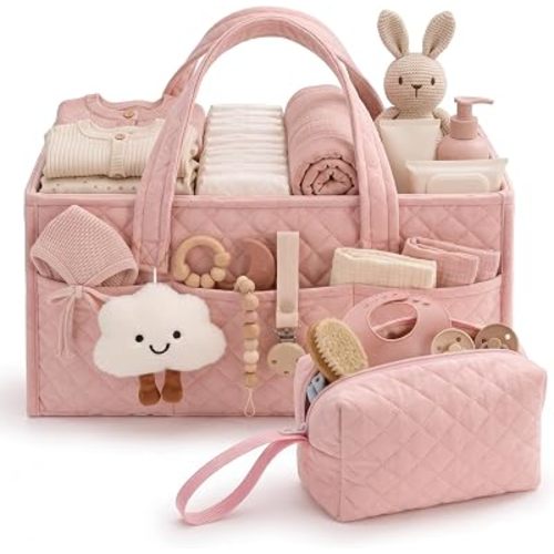 PeraBella Baby Diaper Caddy Organizer, Baby Basket Shower Gift, Portable Changing Table Basket, Postpartum Caddy & Tote Bag Pouch, Newborn Boy & Girl Nursery Essentials Registry, Car Diaper Organizer