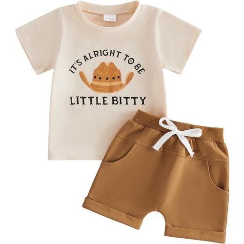 Toddler Baby Boy Western Outfits 2Pcs Infant Summer Birthday Clothes Short Sleeve Cowboy T Shirts and Shorts Set