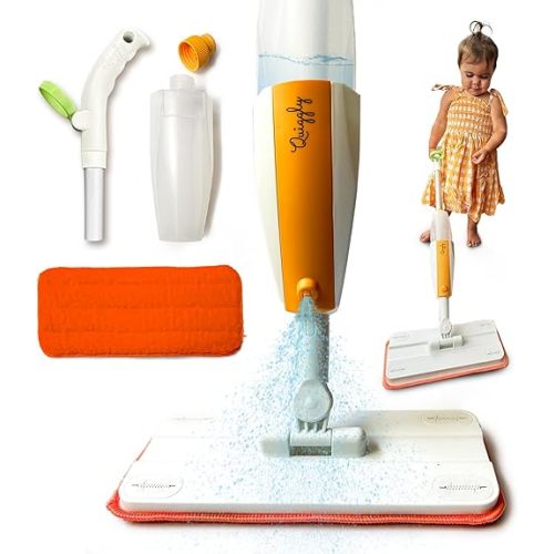 Quiggly Toddler Spray Mop – Two-Handed Design for Ages 3–5 with Real Water Sprayer – Montessori Functional Cleaning Toy Set