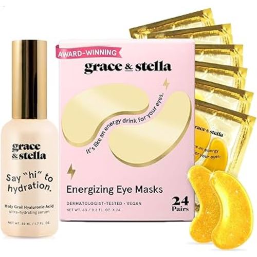 grace & stella Eye Mask Gold 24 Pairs + Hyaluronic Acid Serum Bundle