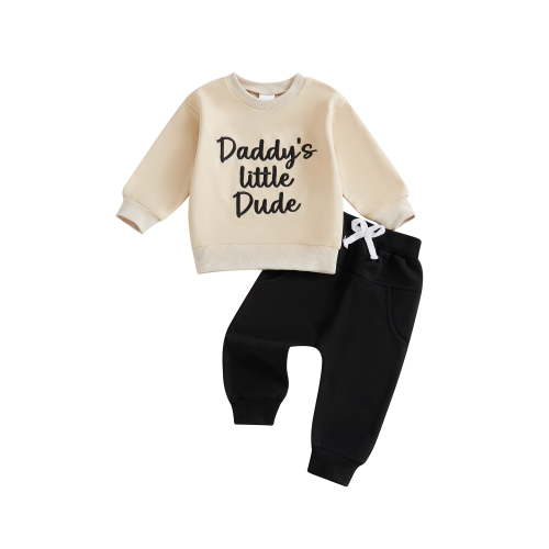 Jxzom Baby Boy Fall Clothes Set Daddy's Little Dude Letter Embroidered Long Sleeve Sweatshirt Tops Long Pants 0 6 12 18 24 Months 2T 3T Toddler Infant Outfits