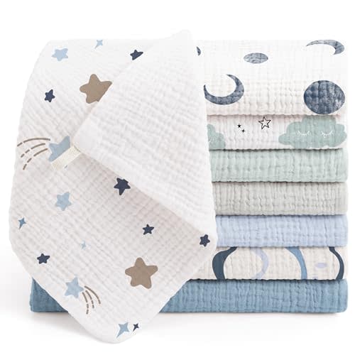 Bearmoss Muslin Burp Cloths 100% Cotton Cloths Baby Burp Cloths Muslin Washcloths Ultra-Absorbent Soft Baby Face Towel Burping Clothes for Newborn Burp Cloths Baby Boys and Girls 20"x10"(Bluegreen)