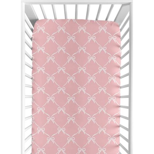 Sweet Jojo Designs Girls Baby Fitted Crib Sheet Ballerina and Ballet Bows Pink and White