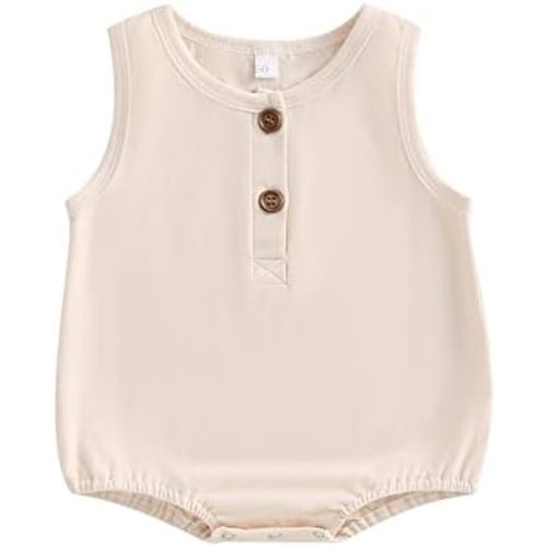 Baby Boy Girl Sleeveless Bubble Romper Solid Color Oversized Button Tank Bodysuit Tops Cute Newborn Summer Outfit