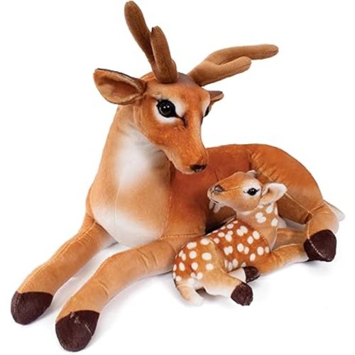 Real Planet 24" Deer & Fawn Stuffed Animal - 2 Feet Long Mama & Baby Stuff Deer Plush, Woodland Nursery Décor Giant Stuffed Animal Toy Deer Décor (Deer & Fawn)
