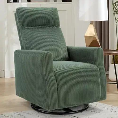Swivel Rocker Chair for Nursery, Swivel Accent Chair with High Back and Arms, Corduroy Glider Chair for Living Room Bedroom Nursery, Green