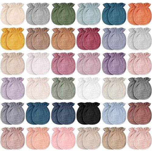 Newborn Baby Muslin Mittens 0-6 Months No Scratch Elastic Wrist Soft Breathable Gloves Bulk Cotton for Infant
