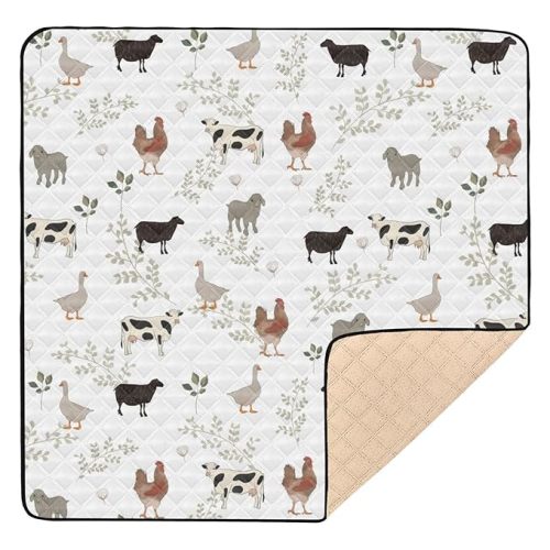 Baby Play Mat Farm Cow Rooster Goose 50 x 50 Playpen Mats for Floor Play Gym Crawling Mat Non-Slip Cushioned Baby Playmat for Infants, Babies, Toddlers