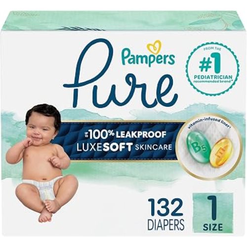 Pampers Pure Baby Diapers, Size 1 (8-14 lbs), 132