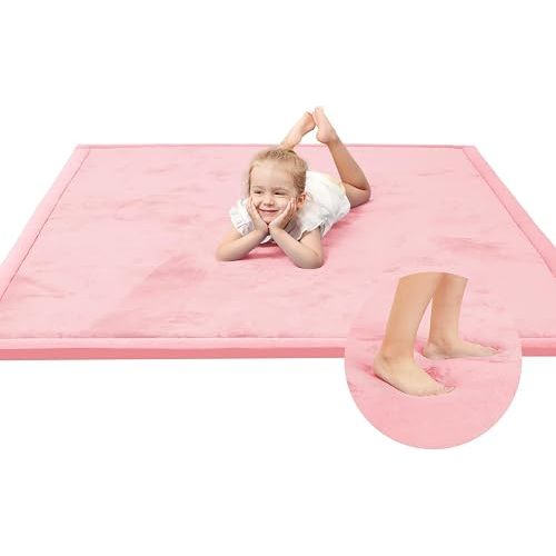 Baby Play Mat for Floor,1.3" Thick Memory Foam Tummy Time Mat for Toddlers,Infants,Kids,Water-Repellent Soft Nursery Rug,Extra Large Non Slip for Crawling&Yoga,Tatami Style for Living Room(Pink)