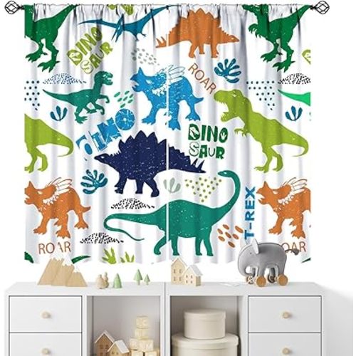 YCness Kids Dinosaur Curtains Cartoon Dino Blackout Boys Window Treatments for Boys Girls Children Nursery Living Room Bedroom Decor Fabric Set 2 Panel 42x63 Inch 80% Shading Rate