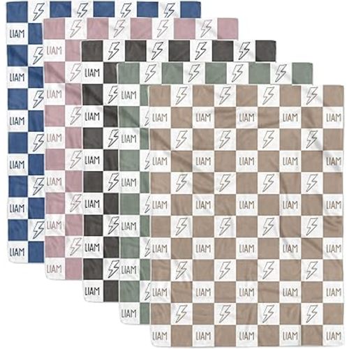MDPrints Personalized Checkered Baby Blanket, Custom Blankets with Name for Kids, Personalized Baby Gifts, Customized Newborn Blanket with Name (Checkered DK03 ver 2)