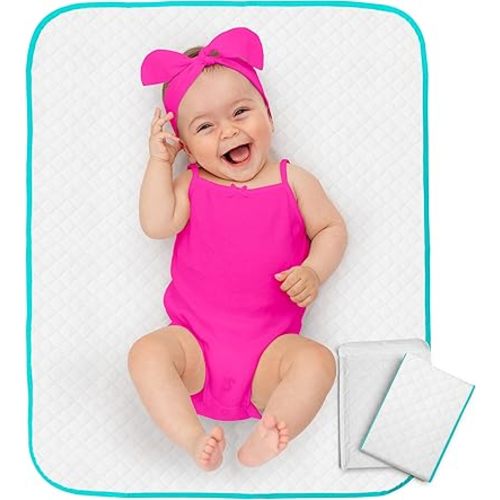 Baby Diaper Changing Mat - 31,5 x 25,5 inch Waterproof Portable Travel Changing Pad - Wipable Liners for Newborn Todlers Kids - Foldable Large Baby Nappy Changer Mat (White w/Turquoise Changing mat)