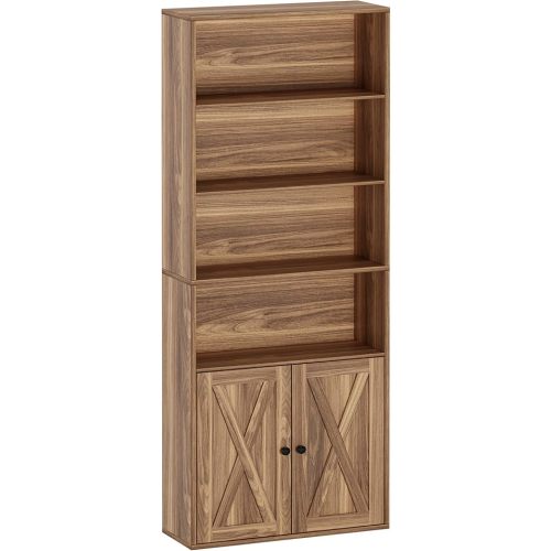 IRONCK Industrial Bookshelves and Bookcases with Doors Floor Standing 6 Shelf Display Storage Shelves 70 in Tall Bookcase for Home Office, Living Room