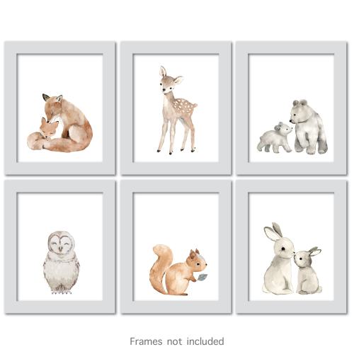 Lambs & Ivy Watercolor Woodland Animals 6-Piece Unframed Nursery Wall Art Decor