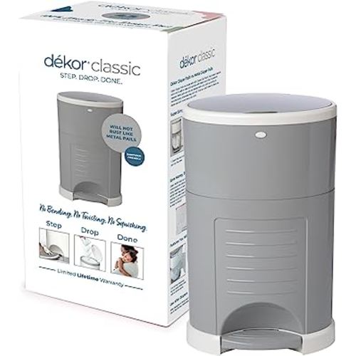 Diaper Dekor Classic Hands-Free Diaper Pail | Gray | Easiest to Use | Just Step – Drop – Done | Doesn’t Absorb Odors | 20 Second Bag Change | Most Economical Refill System