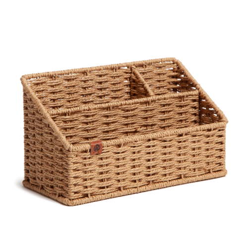 U Brands Woven Desktop Organizer, 10.2" x 4.9" x 5.7", Boho Chic, Brown