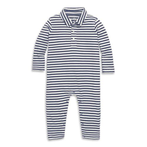 Baby Long Sleeve Polo Romper In Mini Stripe, 3-6M