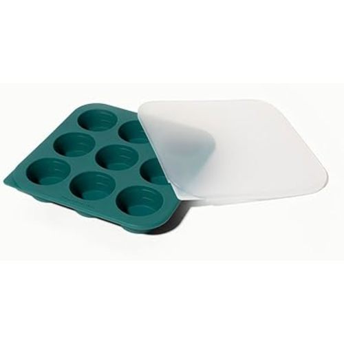 Anyday 2-Tbsp Silicone Freezer Tray with Silicone Lid for Sauces, Purees, Garlic, Herbs, Tomato Paste | Plastic-Free Freezer Molds | 1 Oz Meal Prep Ice Cube Tray Reusable