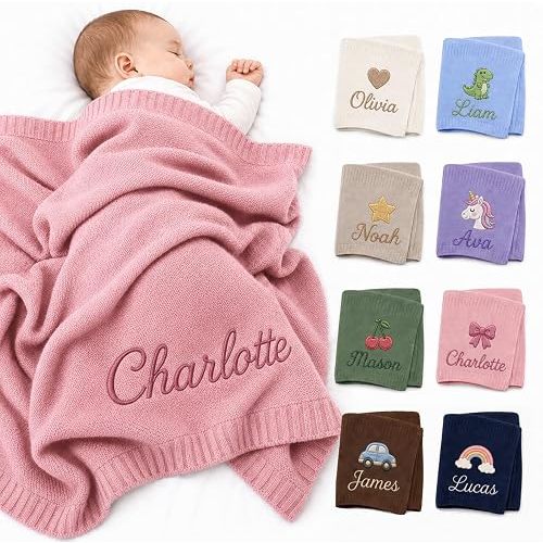 Personalized Baby Blanket with Embroidered Name Custom Knit Baby Blanket