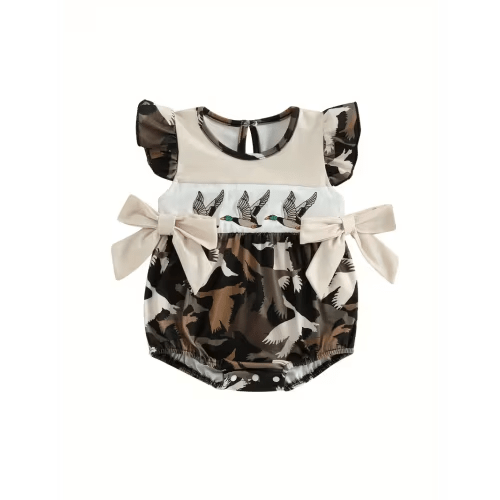 baby girls rompers duck embroidery double bowknot - Temu