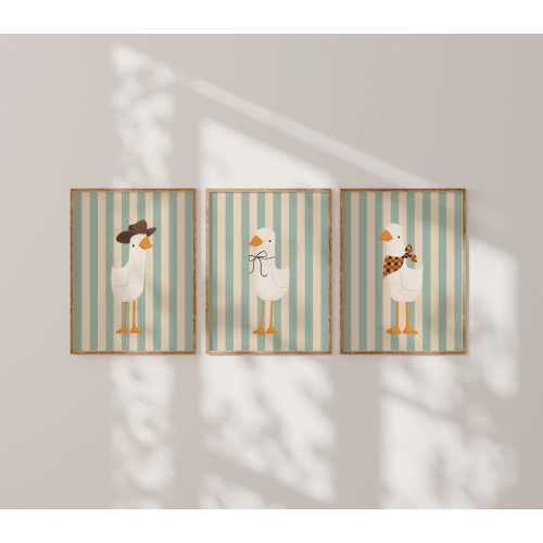 Silly Goose Wall Art | Blue Nursery Print Set | Whimsical Goose Nursery Decor | Printable Kids Wall Art