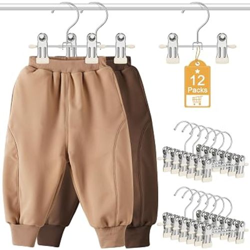 12 Pack Baby Hangers with Clips, 360°Rotatable Toddler Kids Pants Hangers