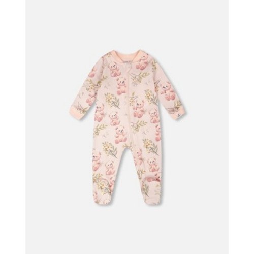 Deux par Deux Girl Organic Cotton Baby One-Piece Pyjama Pale Pink Bear Print - 6 Months